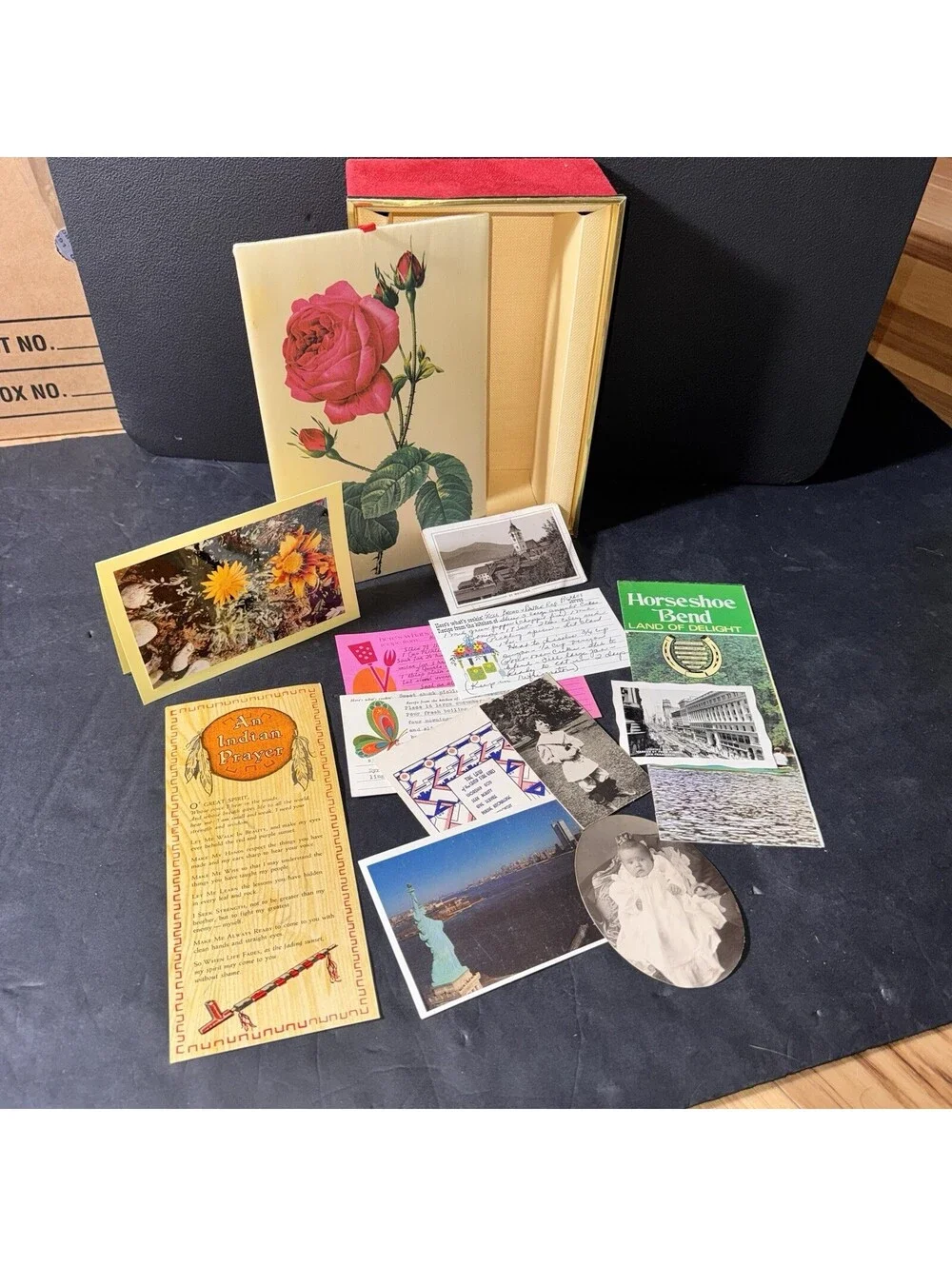 Vintage Ephemera Lot Photos Postcards Recipe Cards Keepsake Box Memories